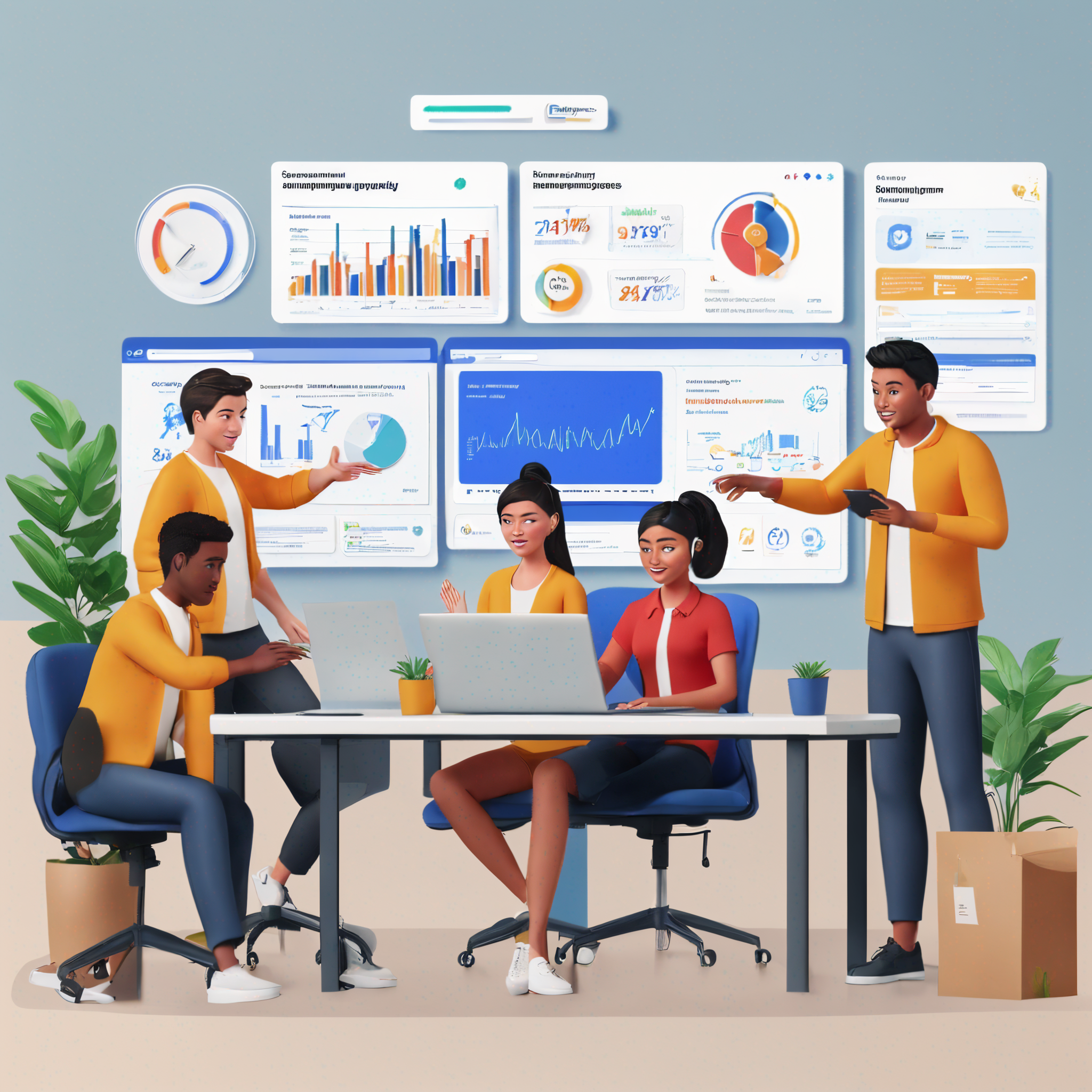 Team at work or e-commerce illustration